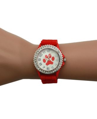 Red Every Day Silicone Paw and Rhinestones Colorful Women Watch