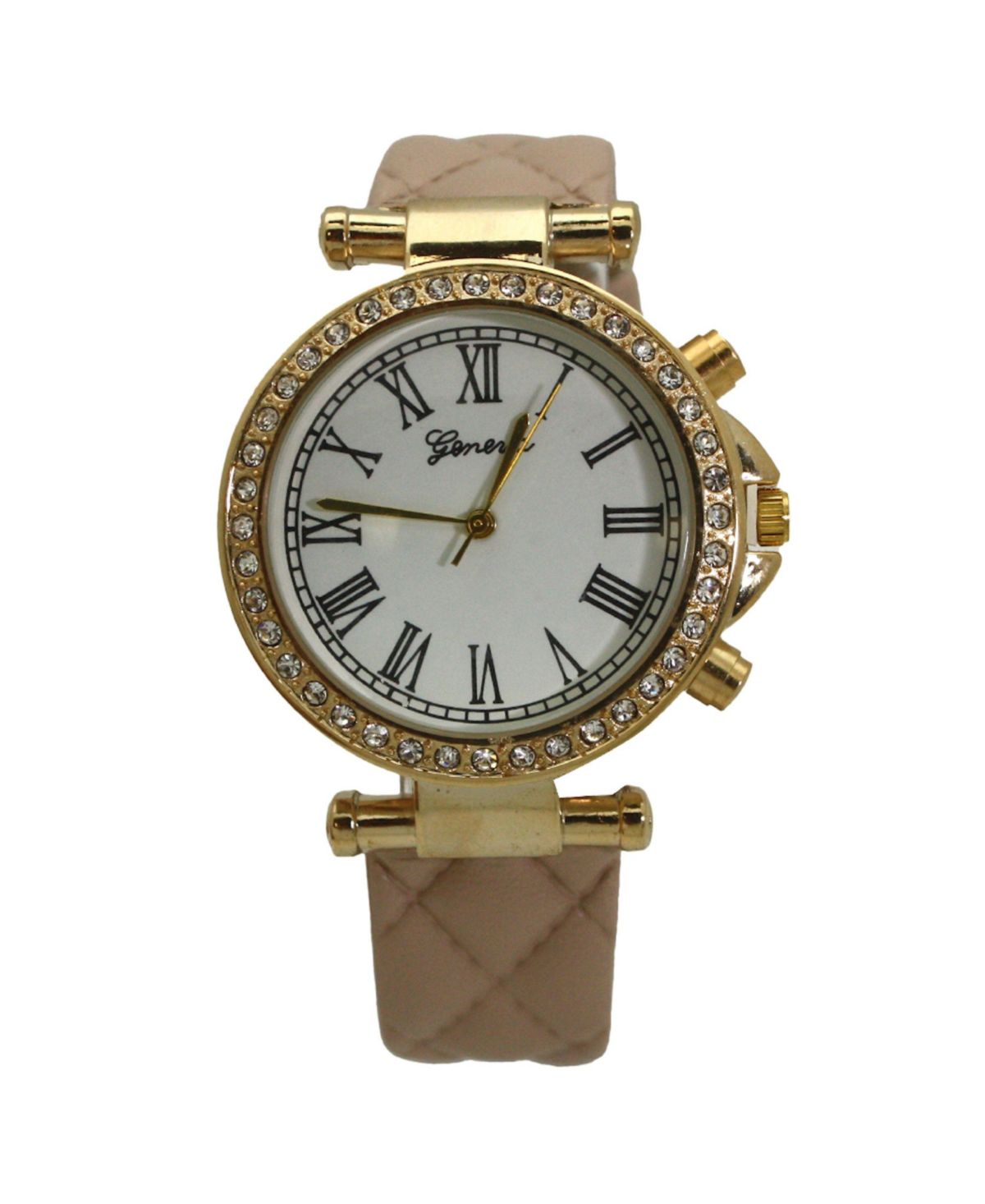 Часы на кожаном ремешке с бежевой стеганой отделкой и золотыми деталями