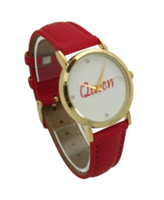 HOT PINK QUEEN FACE LEATHER STRAP WATCH