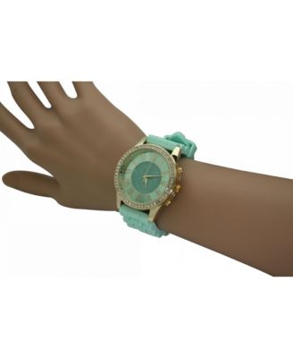 MINT RHINESTONE BEZEL SILICONE STRAP WATCH
