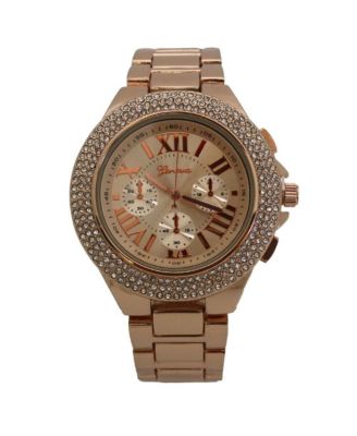 Rosegold Classy 3-Dial and Rhinestone Bezel Metal Watch