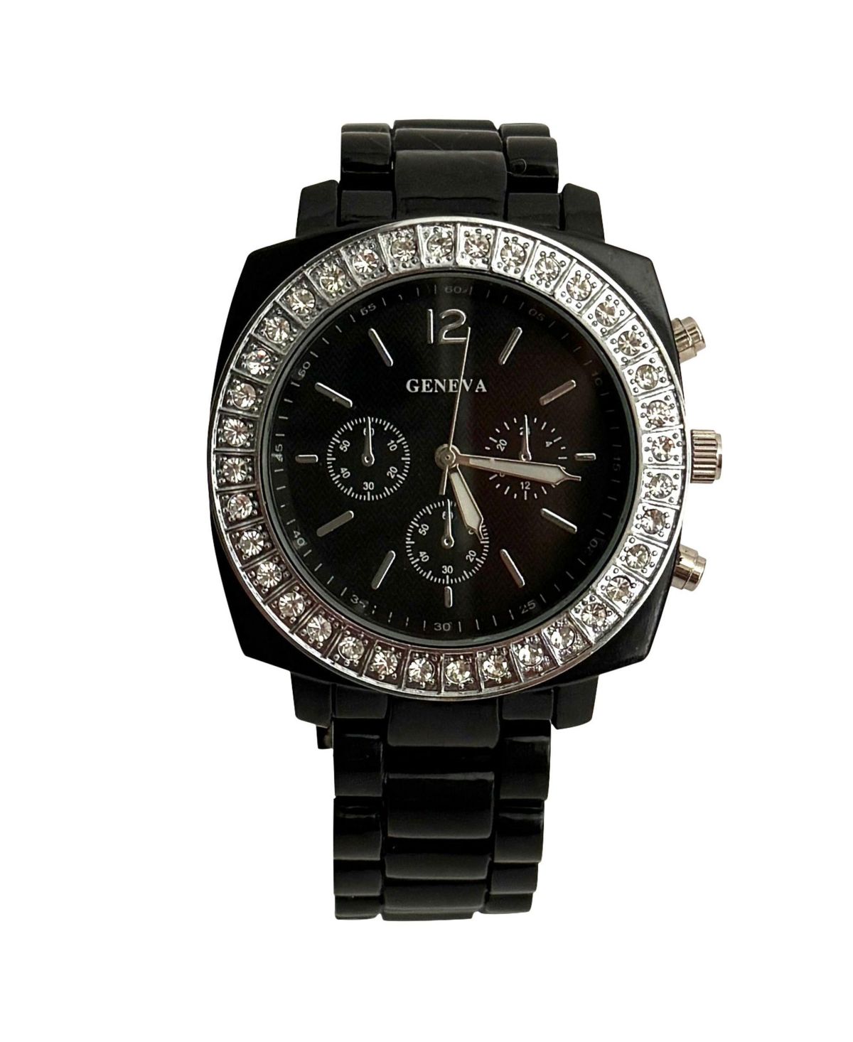 Женские часы с крупным циферблатом в черном цвете и стразами