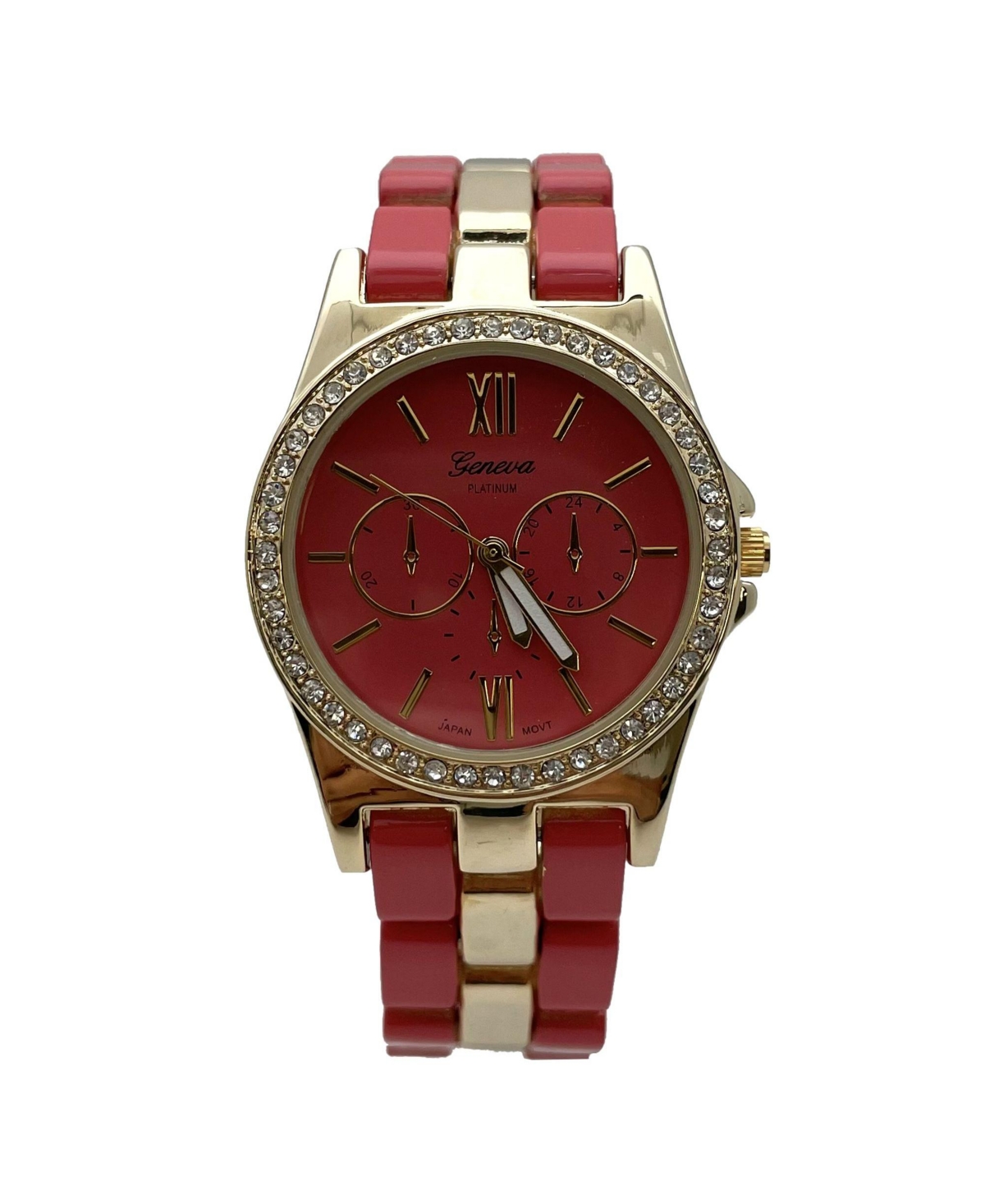 Olivia Pratt Coral Thin Rhinestones Bezel Colorful Women Watch