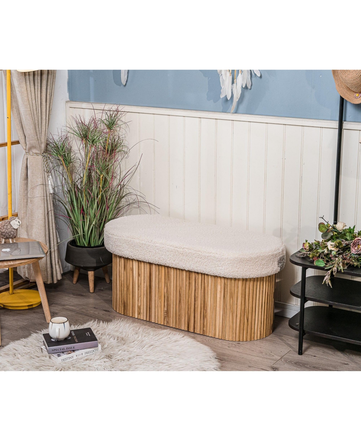 Nordlys - White Boucle Storage Bench Modern Design Style Upholstery Entry