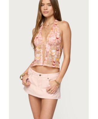 Women's Mermaid Backless Sequin Split Front Top