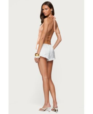 Womens Sequin Knit Split Front Backless Top