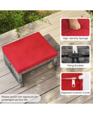 2 Pieces Patio PE Rattan Ottomans with Soft Zippered Cushions for Deck