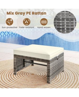 2 Pieces Patio PE Rattan Ottomans with Soft Zippered Cushions for Deck