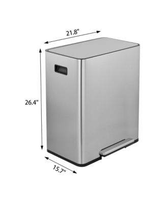 Rectangular Stainless-Steel-Made Matt Black Recycle Step-on Trash Can with Dual 30 liter + 30 liter Compartments for Kitchen