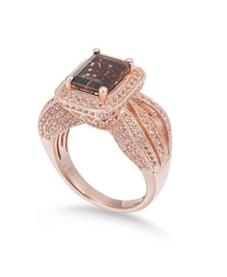 Suzy Levian Sterling Emerald Cut Center Topaz Cocktail Ring
