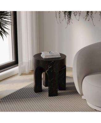 Crus Collection Fiberglass Outdoor Side Table Marbleized Black