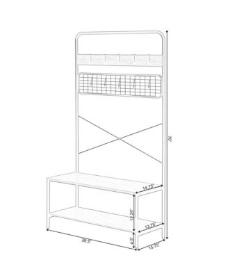 Vintage Brown Coat Rack Hall Tree with Storage for Entryway With 10 Hooks and Storage