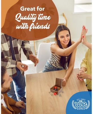 Old-Fashioned Metal Jacks in a Walnut Stain Wooden Box