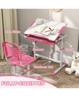 Height Adjustable Kids Desk and Chairs Set with Tilt Desktop,