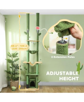 89"-100" Floor to Ceiling Cat Tree w/ Grooming Brush Post,