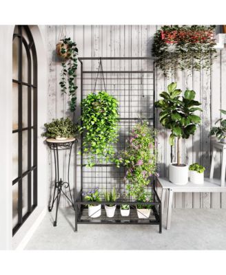 74" Tall Metal Plant Sd with Trellis and Hanging Bar,