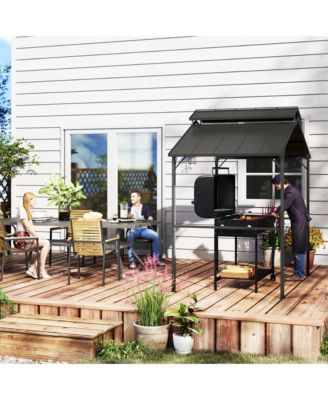 8 x 5ft Hardtop Grill Gazebo with 2 Side Shelves and 10 Hooks