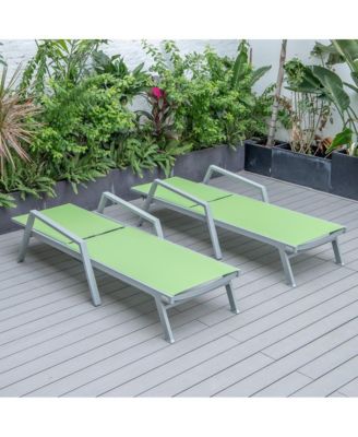 Marlin Patio Chaise Lounge Chair With Armrests in Grey Aluminum Frame, Set of 2