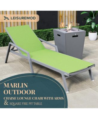 Grey Aluminum Outdoor Patio Chaise Lounge Chair With Arms
