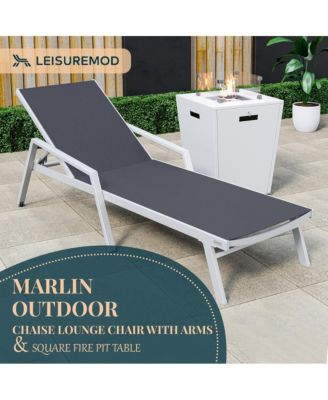 White Aluminum Outdoor Patio Chaise Lounge Chair With Arms