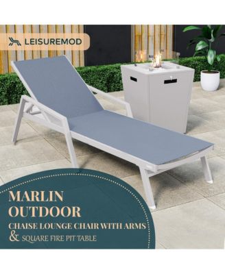 White Aluminum Outdoor Patio Chaise Lounge Chair With Arms