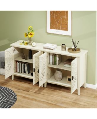 Hollow-Carved 2 Door Accent Cabinet Sideboard Buffet Storage Cabinet with Adjustable Shelf