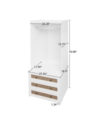 Tall Cabinet with 3 Drawers Rattan High Wardrobe Armoire