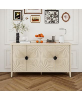 Carved Storage Cabinet With 4 Door Sideboard Coffee Bar Cabinet With Adjustable Shelf