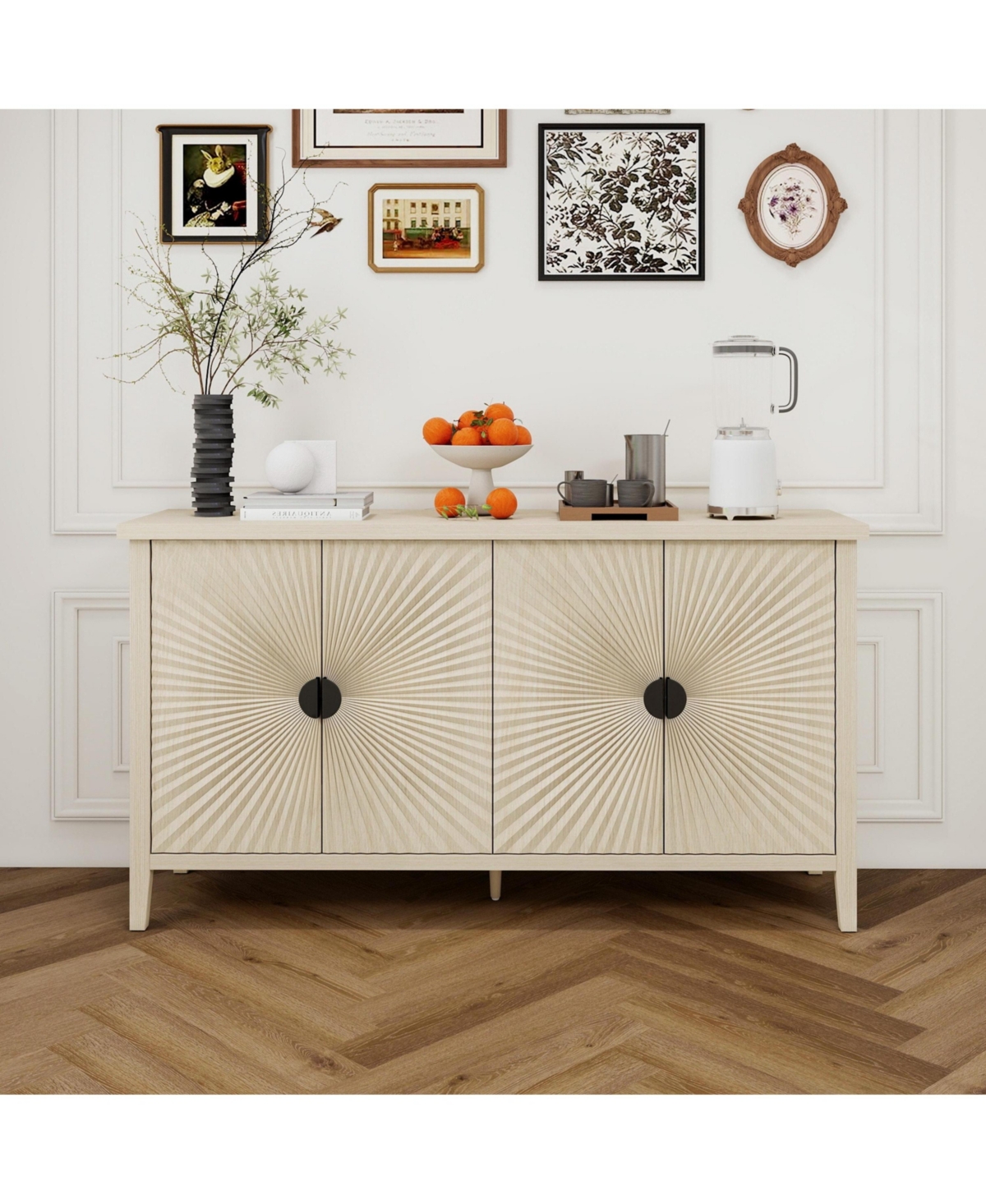 Casainc Carved Storage Cabinet With 4 Door Sideboard Coffee Bar Cabinet With Adjustable Shelf