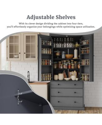 77" Freestanding Tall Kitchen Pantry Cabinet with Drawers and Adjustable Door Shelves