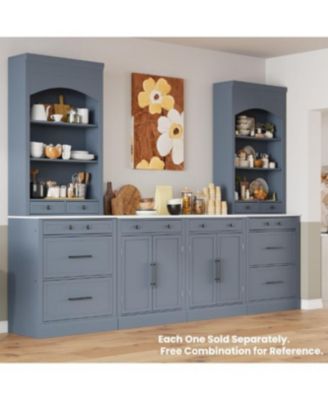 CASAINC 83.7-Inch Tall Freestanding Kitchen Pantry with Faux Marble Top and 5 Storage Drawers Curio Display Cabinet