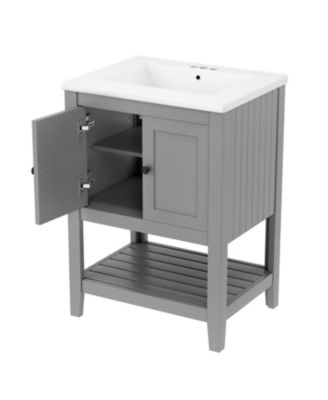 24" Modern Bathroom Vanity With Ceramic Sink, Sleek Design and Open Style Shelf