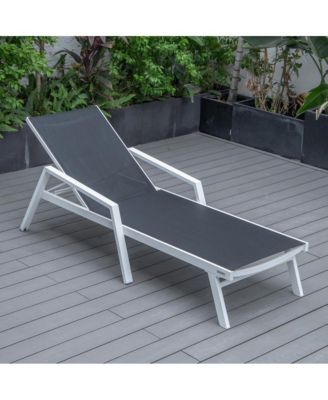 Marlin Patio Chaise Lounge Chair With Armrests in White Aluminum Frame