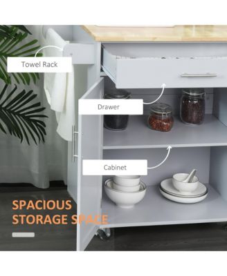 Gray Mobile Kitchen: Rolling Cart Island with Drawer and Towel Rack