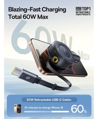 Retractable Car Charger USB C Fast Charging, 60W Ultra-Mini Fast Car Charger with Retractable USB C Cable