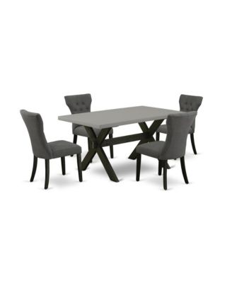 East West 5-Pc Dining Set: Cement Top Table & 4 Upholstered Chairs with High Tufted Backs – Black Finish