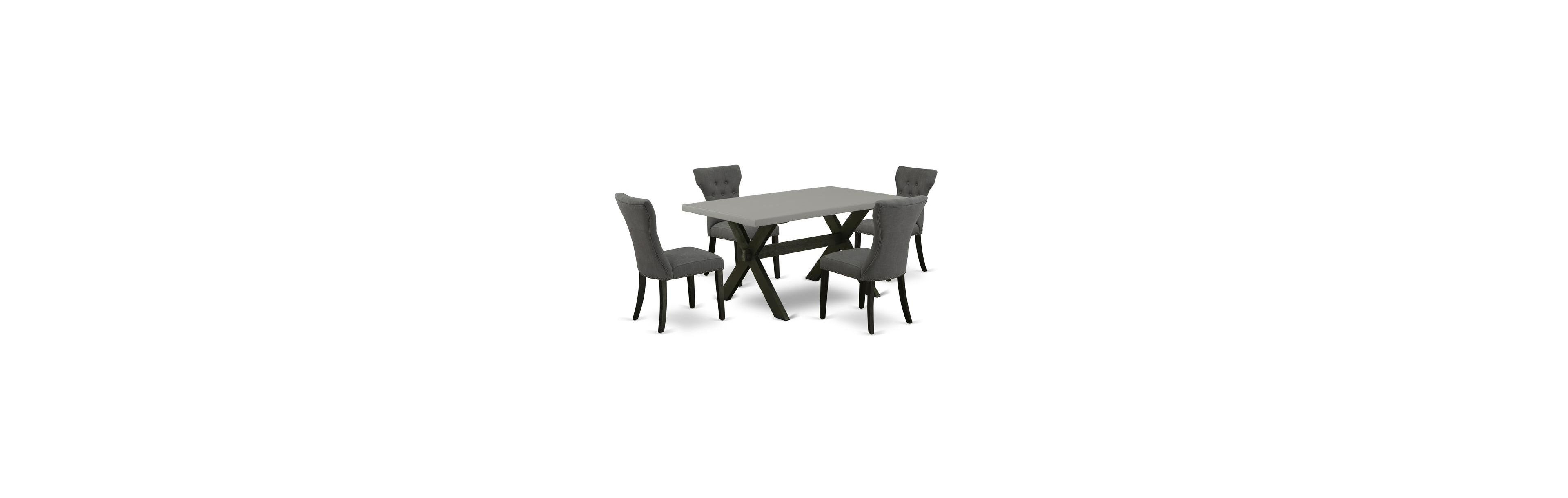 East West Furniture 5-Piece Dining Set Included 4 Dining chairs Upholstered Seat and High Button Tufted Chair Back and Rectangular Table with Cement C