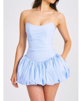 Women Oletta Blue Corset Strapless Bubble Hem Mini Dress