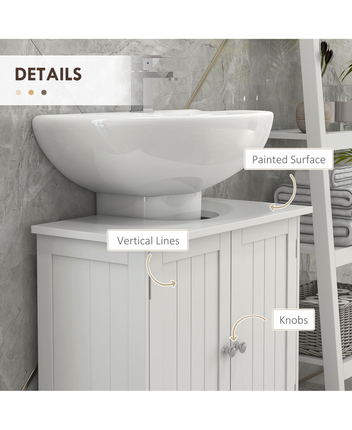 Homcom Wooden Under Sink Bathroom Storage Cabinet 3 Shelves Vanity,