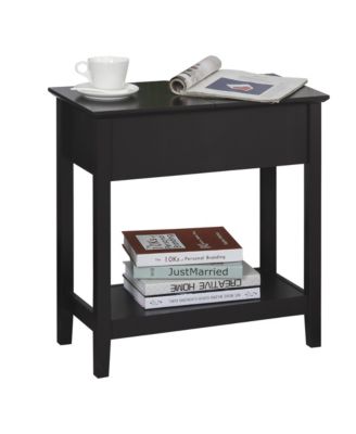 Wood Flip Top End Side Table with Cabinet Bottom Shelf for Home Office