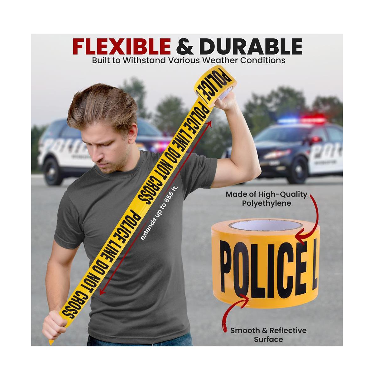 Pyle 12 Pieces Safety Yellow Caution Tape Set - 200 Meters Long Tape Roll Suitable for a Wide Range of Applications, Including Roadworks, Events