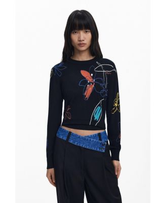 Women's Fine sweater with floral strokes
