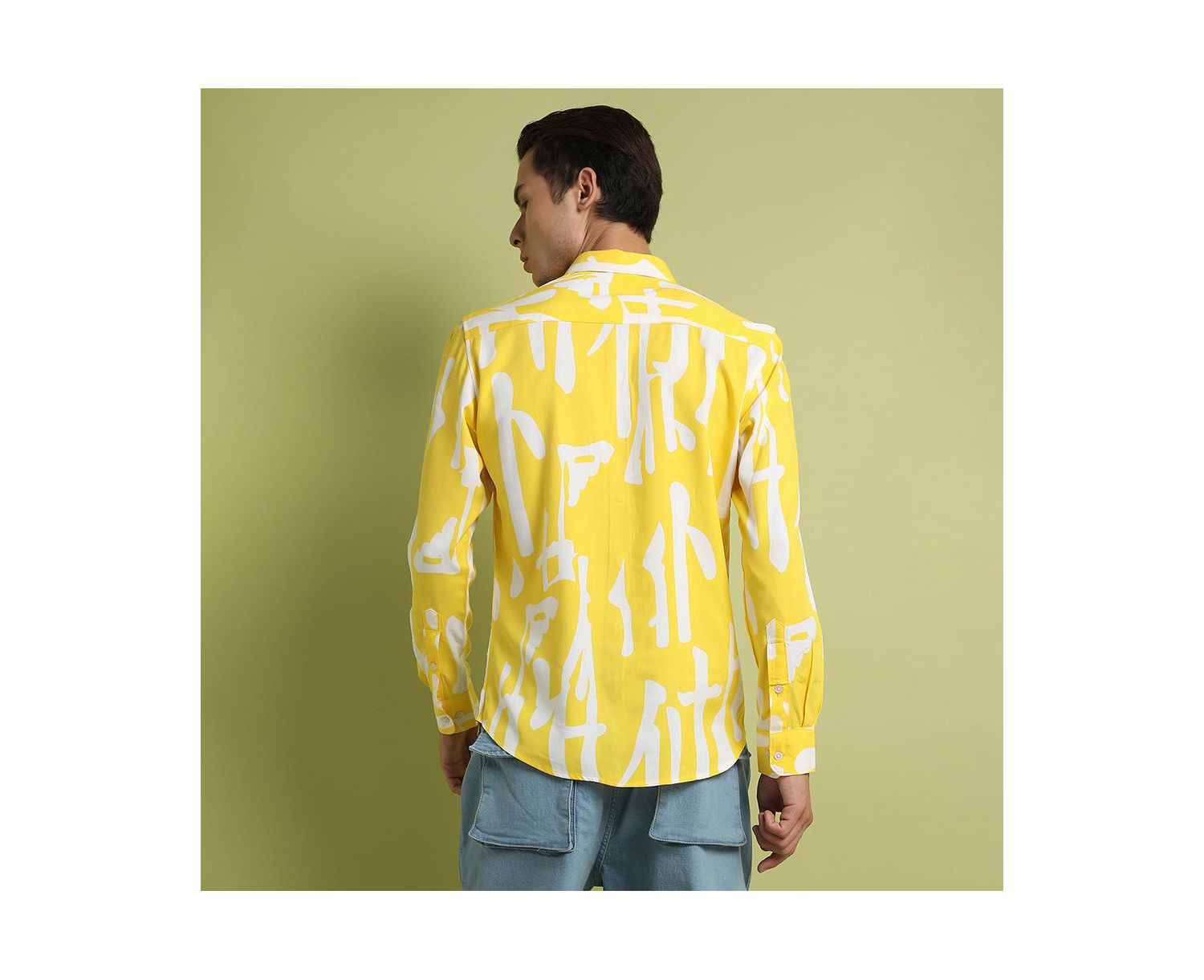 Men's Lemon Yellow Abstract Print Shirt