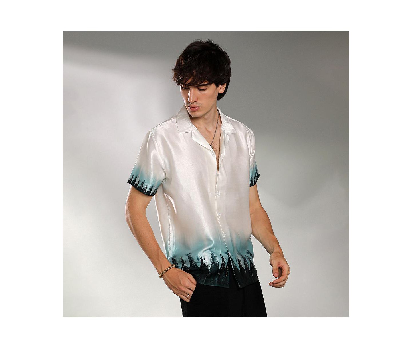 Мужская рубашка Cahoot Campus Sutra Ivory White & Pine Green Pine Ombre, цвет: Белый — фото 4