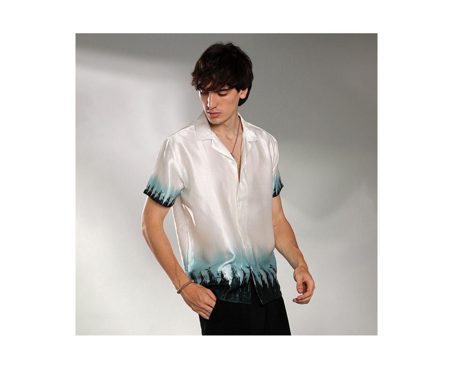 Men's Ivory White & Pine Green Pine Ombre Shirt