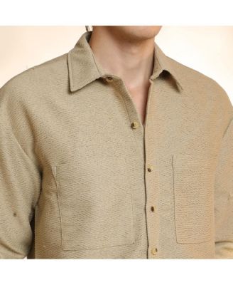 Men's Buff Beige Chevron-Woven Utility Shirt