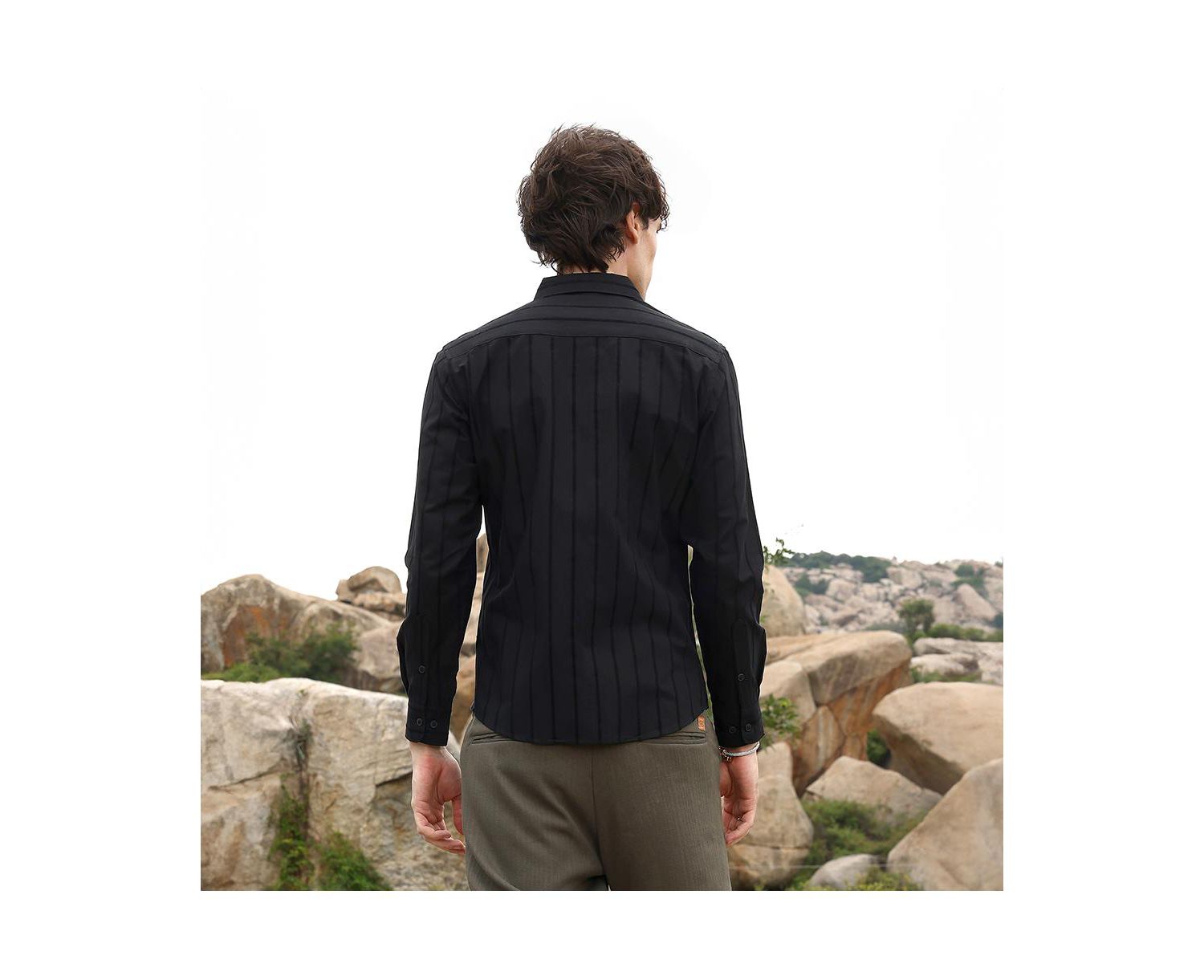 Men's Midnight Blacl Pastel Striped Shirt
