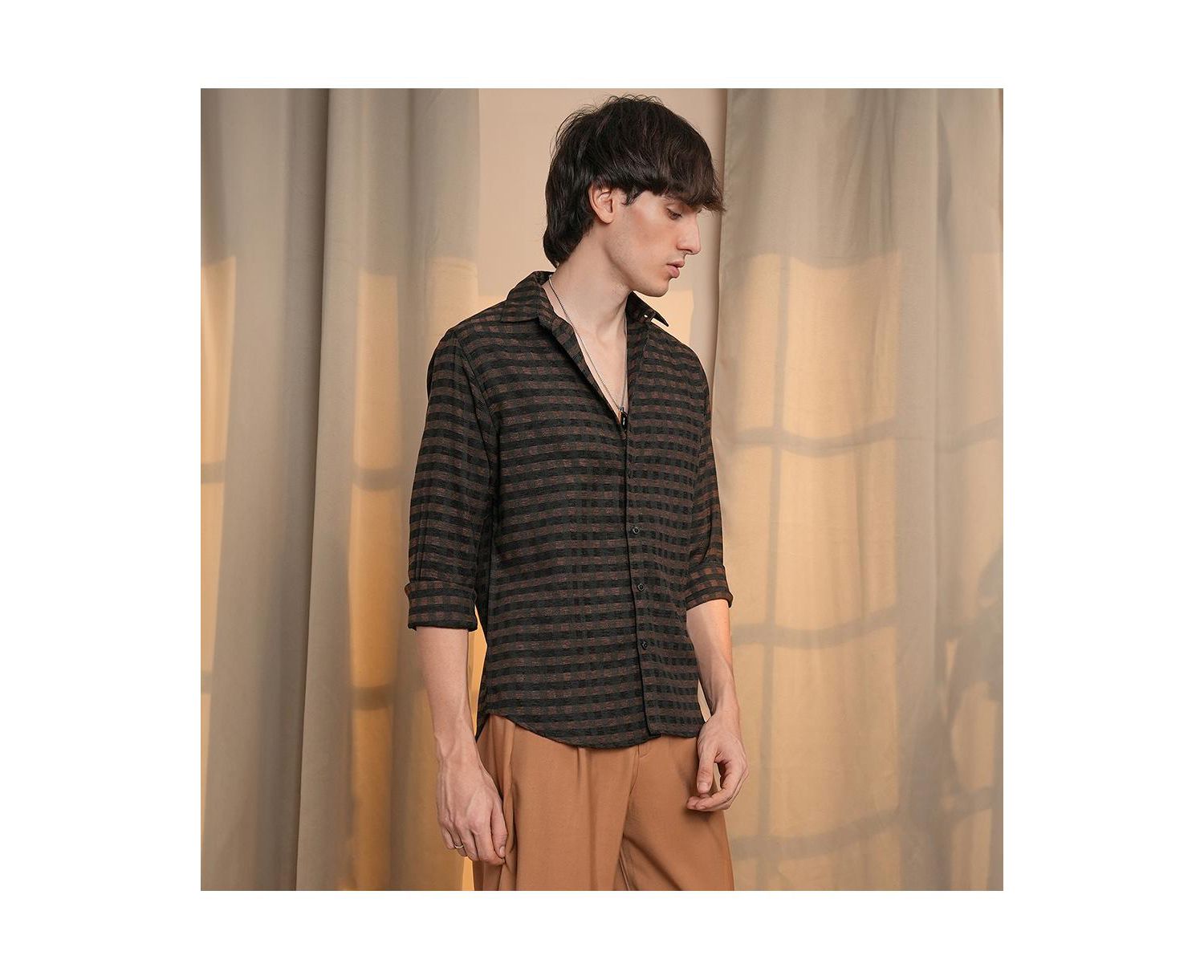 Men's Chocolate Brown & Charcoal Black Gingham Shirt