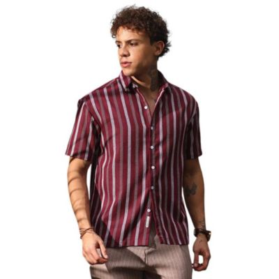 Men's Maroon Red Pencil Striped Shirt
