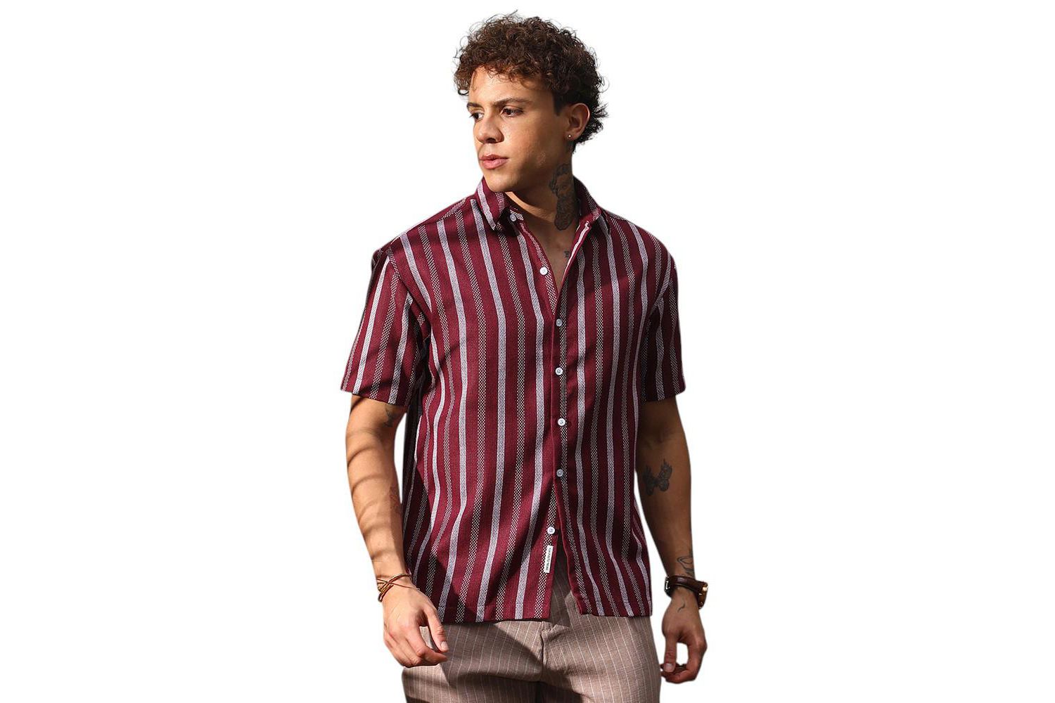 Men's Maroon Red Pencil Striped Shirt